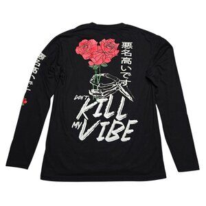 Fresh Laundry Shirt Womens Medium Black‎ Rose Graphic Long Sleeve Japanese Tee